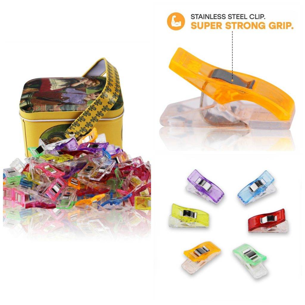 Multipurpose Sewing Clips with Tin Box Package, Assorted Colors, (Pack of 100)