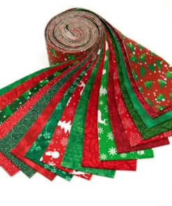 2.5 Inch Christmas Basics Red and Green Blenders Jelly Roll Fabric Quilting Strips - 1 Roll